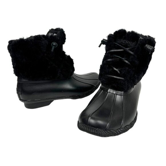 Sperry Saltwater Quilted Faux Fur Boot Women's 6.5 Black NWOB + Rubber Scuffs - Picture 1 of 14